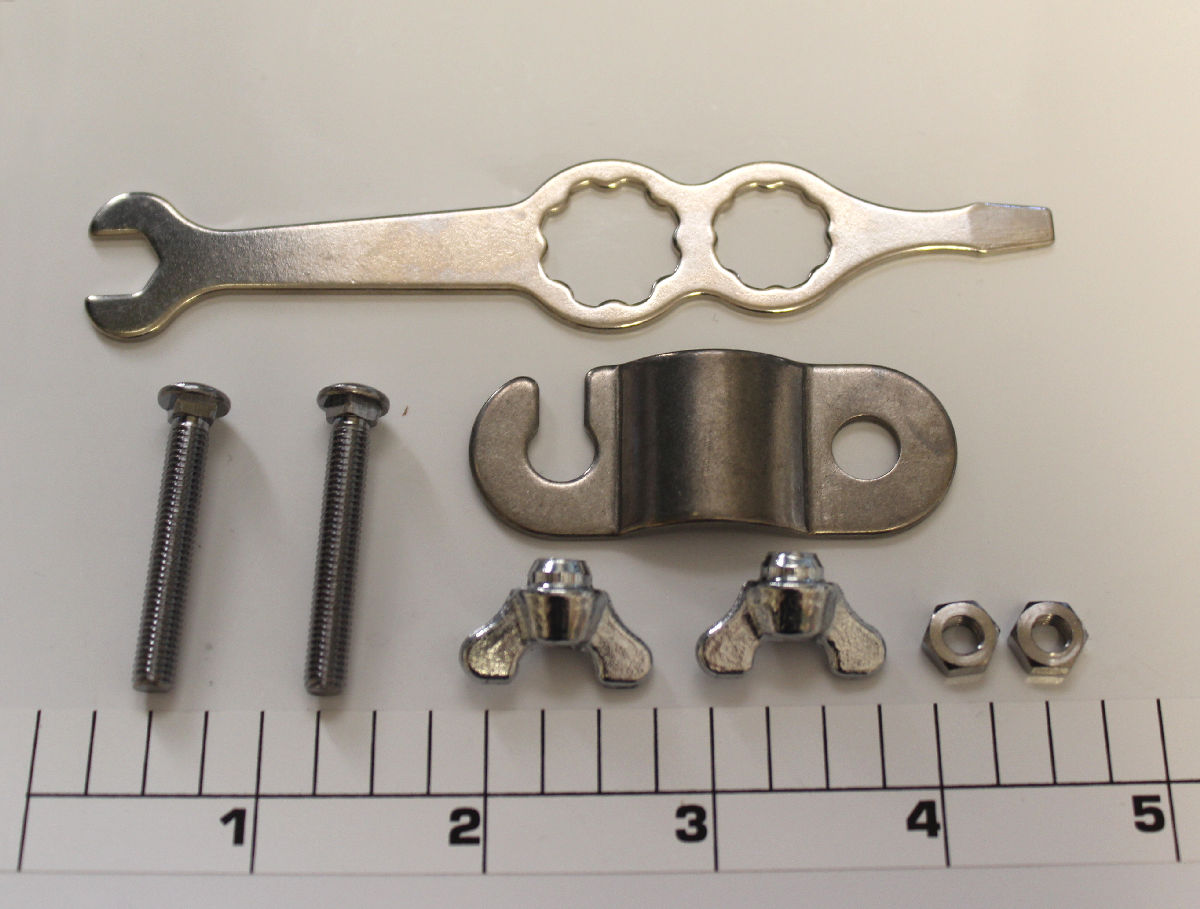 33C-200-OLD Rod Clamp KIT: Metal Clamp with open hook, with Studs, Old Style Wing Nuts, Wrench