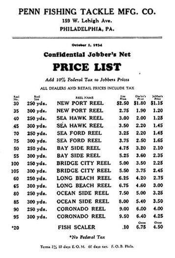 1934 price list